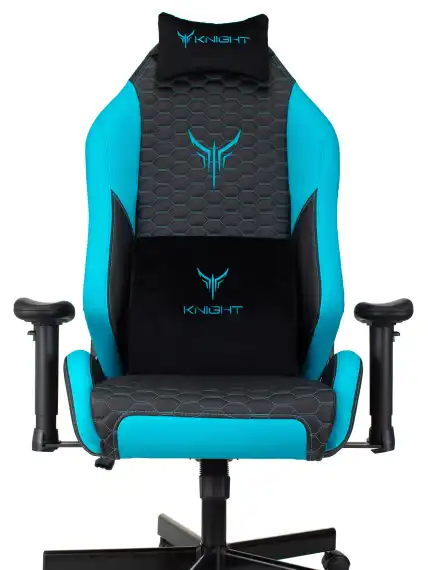 Кресло игровое Knight Neon черный/голубой соты экокожа с подголов. крестов. металл