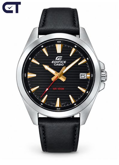 CASIO EFV-140L-1AVUDF EDIFICE мужские наручные часы — хронограф на кожаном ремешке с черный циферблатом