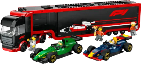 Конструктор LEGO City 60445 Грузовик с автомобилями RB20 и AMR 24 F1