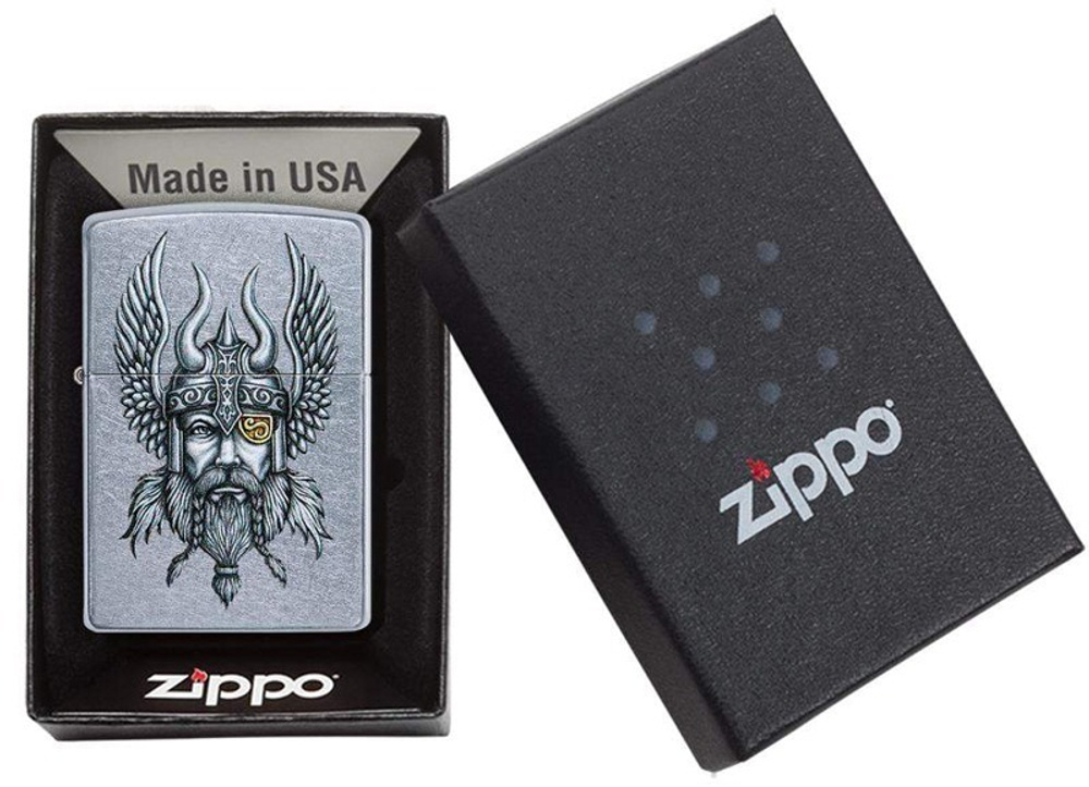 Зажигалка Zippo Viking Warrior с покрытием Street Chrome, латунь/сталь, серебристая, 38x13x57 мм