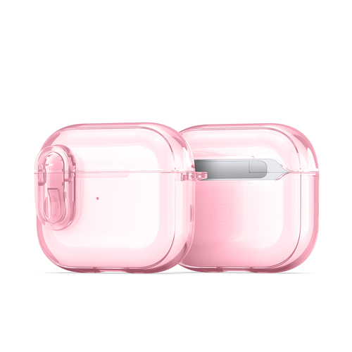 Прозрачный чехол розового цвета для наушников AirPods 3, серия PECL Series от Dux Ducis, в комплекте с карабином