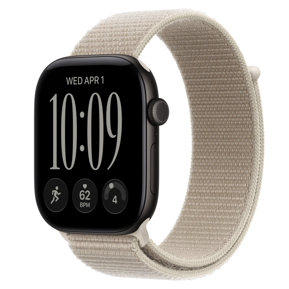 Умные часы Apple Watch Series 12 GPS, 46mm, Black Aluminum Case with Limestone Sport Loop