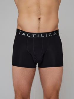 Трусы мужские боксеры черные, фирменная резинка TACTILICA серебряная