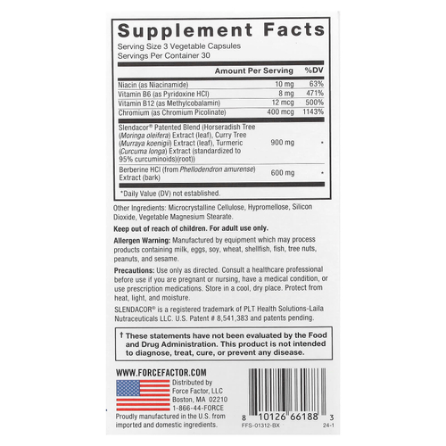 Force Factor, Glucoslim ™, поддержка для снижения веса и уровня глюкозы в крови, 90 растительных капсул