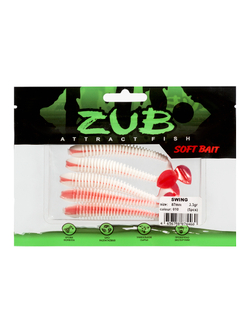 Приманка ZUB-SWING  87мм(3,4")-5шт, (цвет 010) белое тело-красный хвост