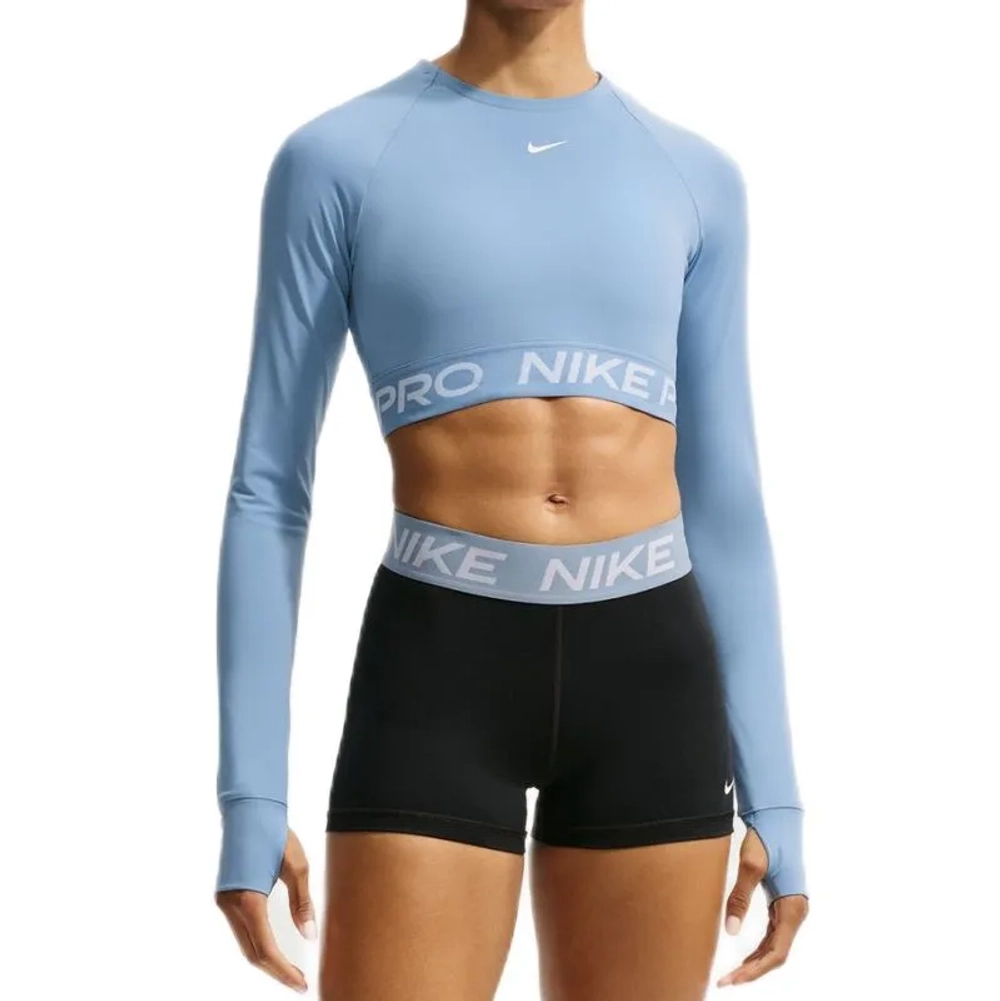 Женская теннисная футболка с длинным рукавом Nike Pro 365 Dri-Fit Cropped Long-Sleeve - work blue/white