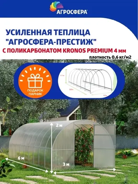 Теплица Агросфера-Престиж 3х6м из трубы 30х20 мм, шаг 67 см