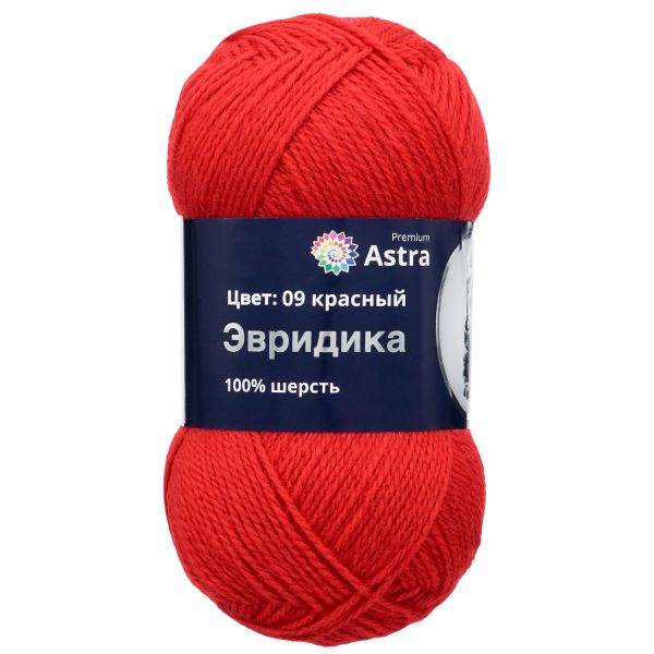 Пряжа Astra Premium (Астра Премиум) Эвридика / уп.3 мот. по 100 г, 200 м, 09 красный