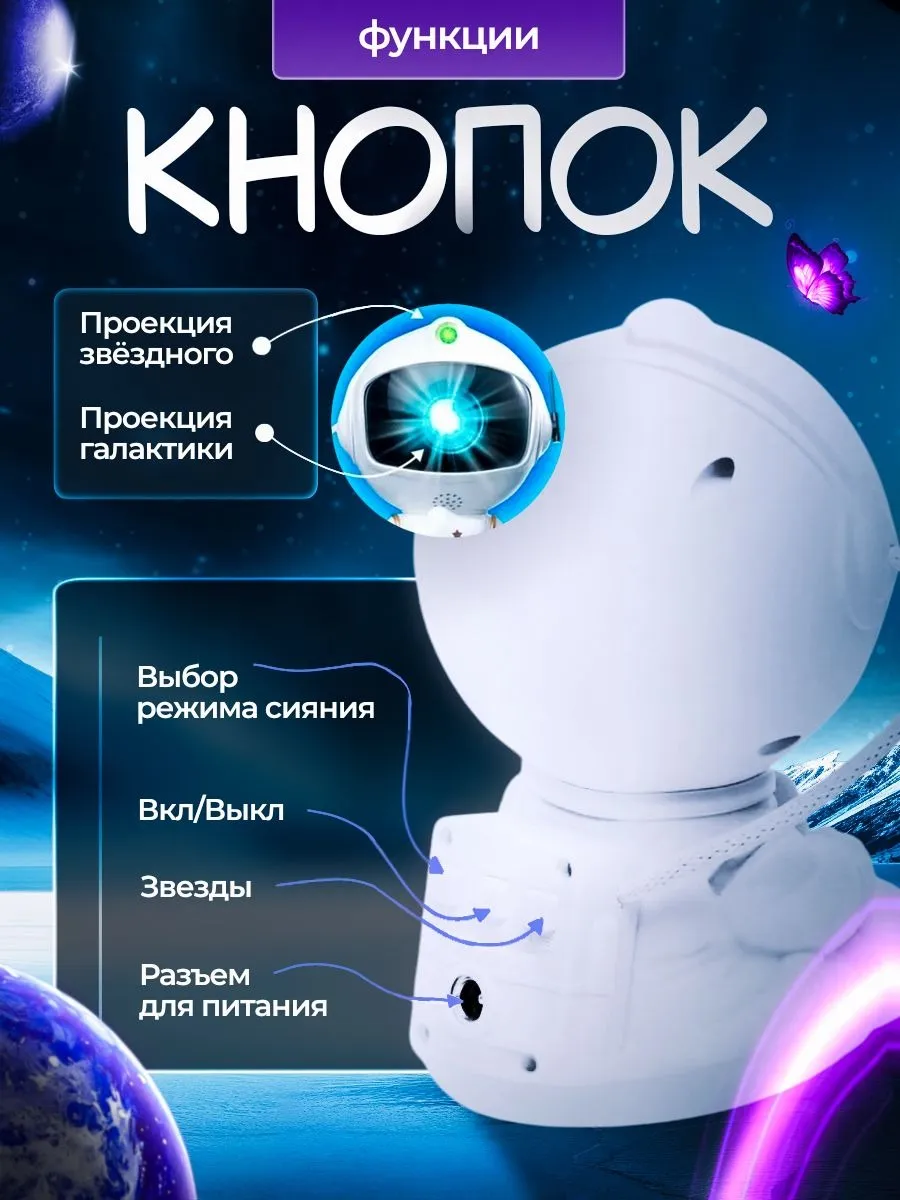 Ночник-проектор звёздного неба «Космонавт» (стоящий) — фото 5