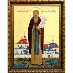 Стефан Махрищский Святой преподобный. Икона На холсте.