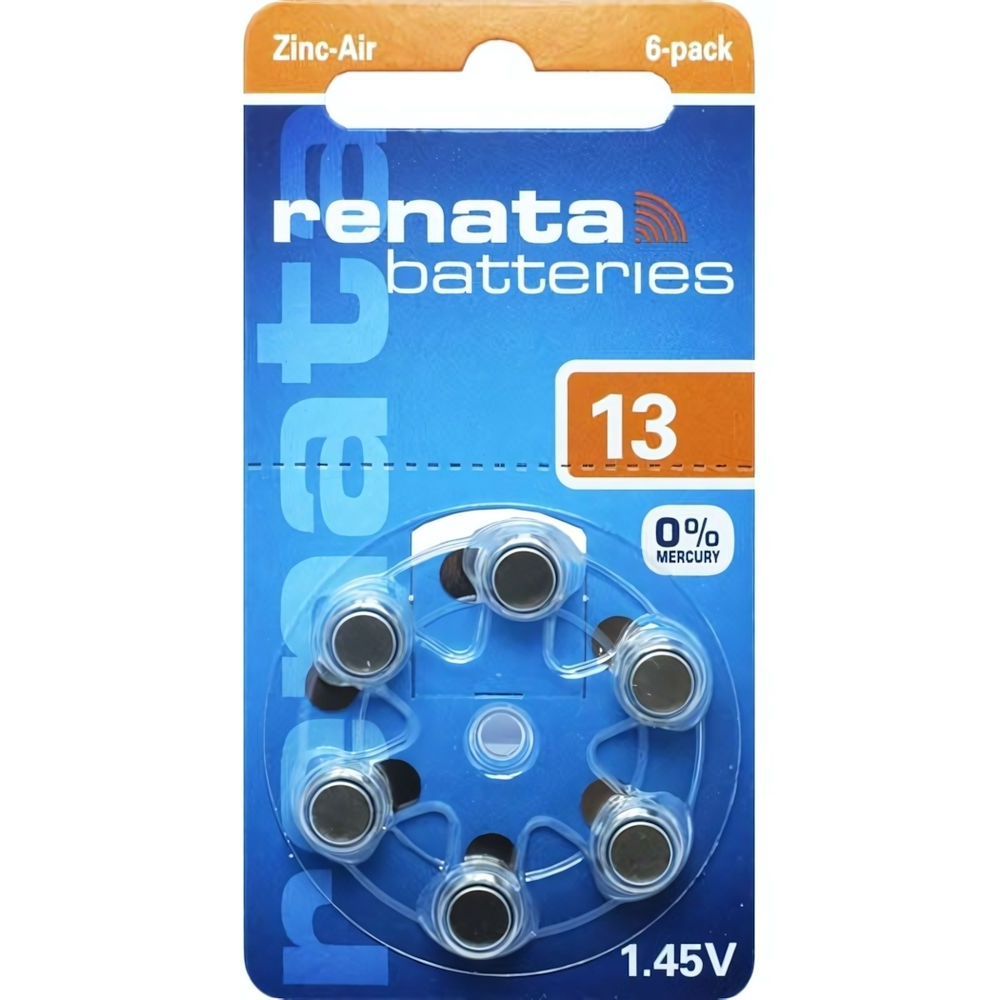 Элемент питания Renata ZA-13 BL/6 для слуховых аппаратов (комплект 6 шт)