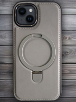 Business style чехол из кожи для IPHONE 15 с кольцом-подставкой и бархатной подкладкой