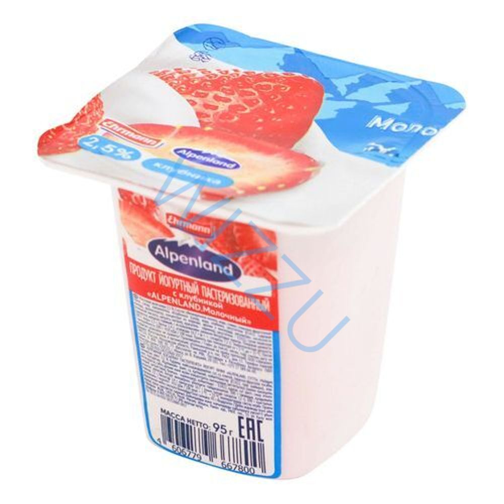 Йогурт Альпенланд 2,5% 24х95г.Клубника/Персик-Манго, шт