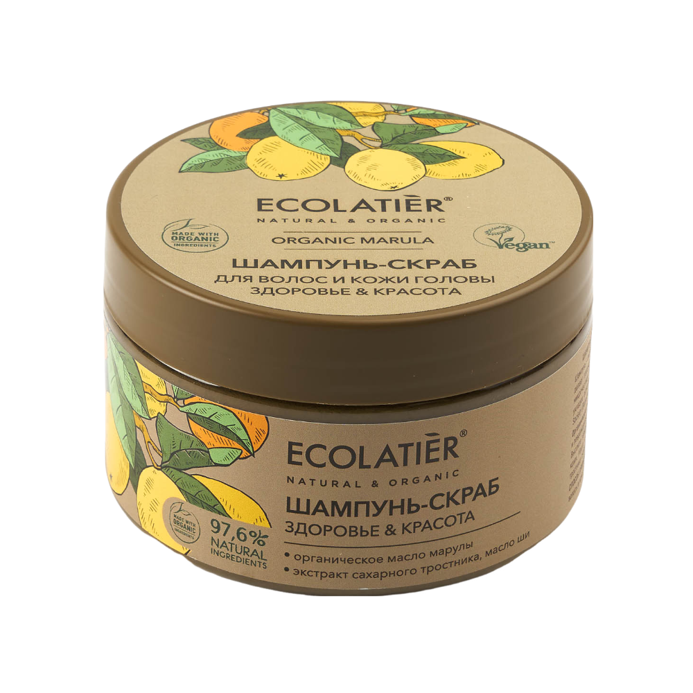 Шампунь-скраб для волос и кожи головы Здоровье и Красота ORGANIC MARULA 300г (ECOLATIER)