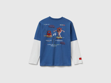 Benetton Футболка с длинным рукавом из 100% хлопка c принтом «Stranger Things», синий