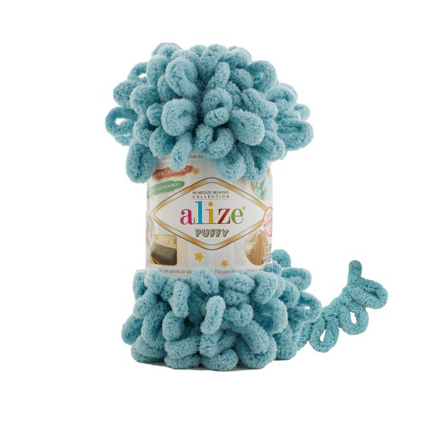 Пряжа Alize (Ализе) Puffy / уп.5 мот. по 100 г, 9м, 414 лазурный A