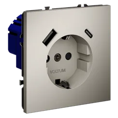 Розетка с заземлением и защитными шторками, с USB, A+С Voltum S70 Кашемир VLS040503
