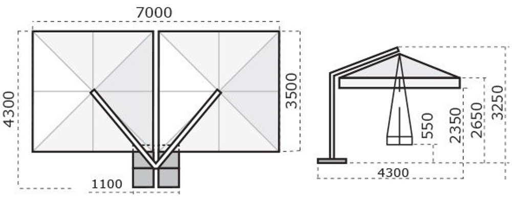 Зонт профессиональный двухкупольный 3.5х7 м Scolaro Alu Double Dark, антрацит, слоновая кость