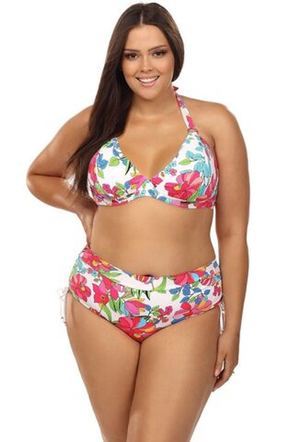 Купальник plus size с ярким цветочным принтом (Размер: 80C/40) (Цвет: разноцветный)