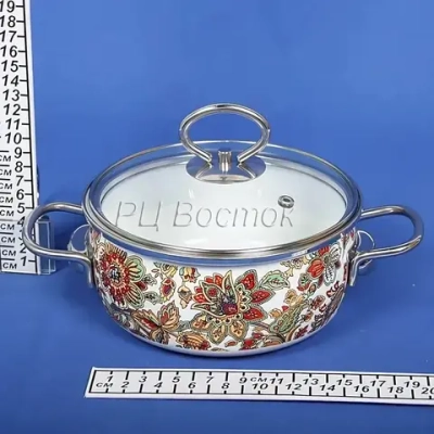 Кастрюля эмалированная 1,5л «Floristeria» сферическая белоснежная
