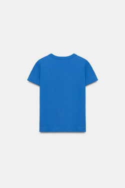 ZARA ФУТБОЛКА INTERLOCK С КОРОТКИМ РУКАВОМ, СИНИЙ ЭЛЕКТРИК