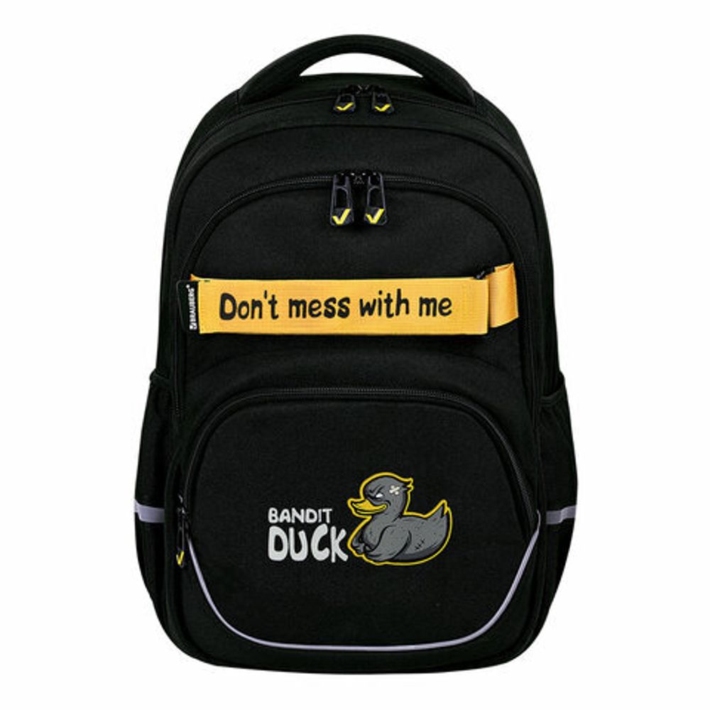 Рюкзак BRAUBERG MOTION, 2 отделения, 3 кармана, "Angry duck", СВЕТЯЩИЙСЯ, 41х28х17 см, 272031