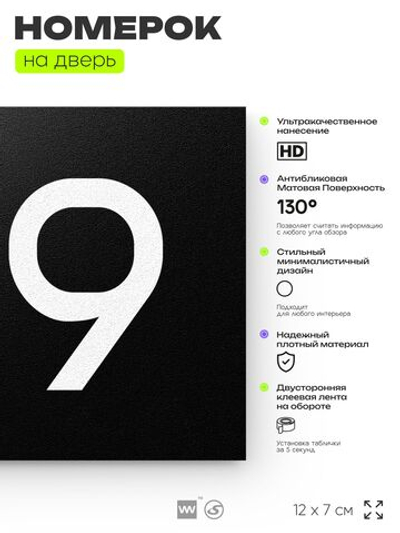 Номер на дверь 139, табличка на дверь для офиса, квартиры, кабинета, аудитории, склада, черная 120х70 мм, Айдентика Технолоджи