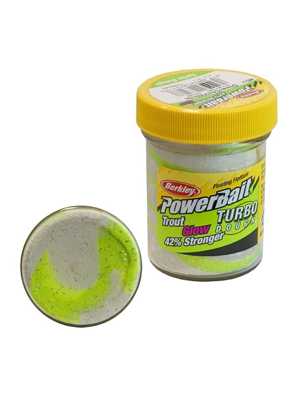 Паста форелевая Berkley PowerBait Glow Turbo Dough (Trout Dough), 50 г, Glow Charteuse/White