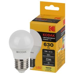 Лампа светодиодная Kodak LED P45-7W-830-E27 K 7Вт шар теплый белый свет Е27 | Kodak