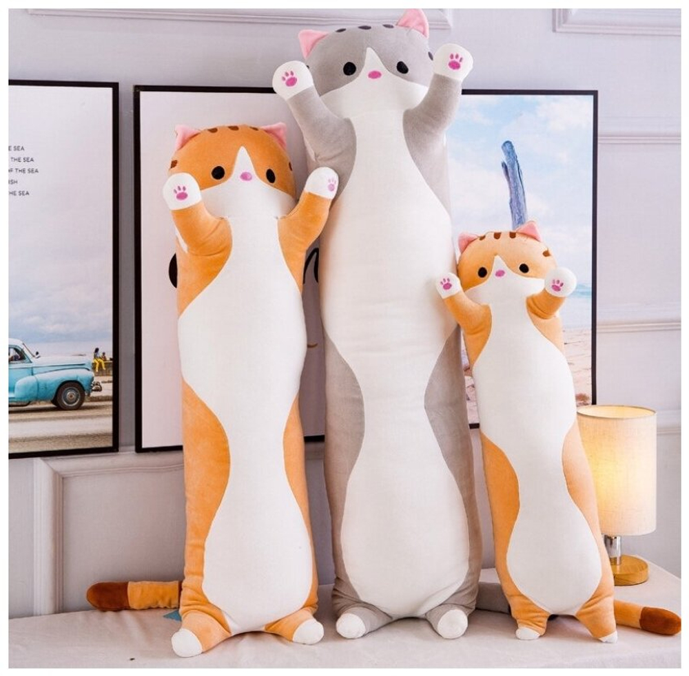 Мягкая игрушка длинный Кот батон, оранжевый, 90 см