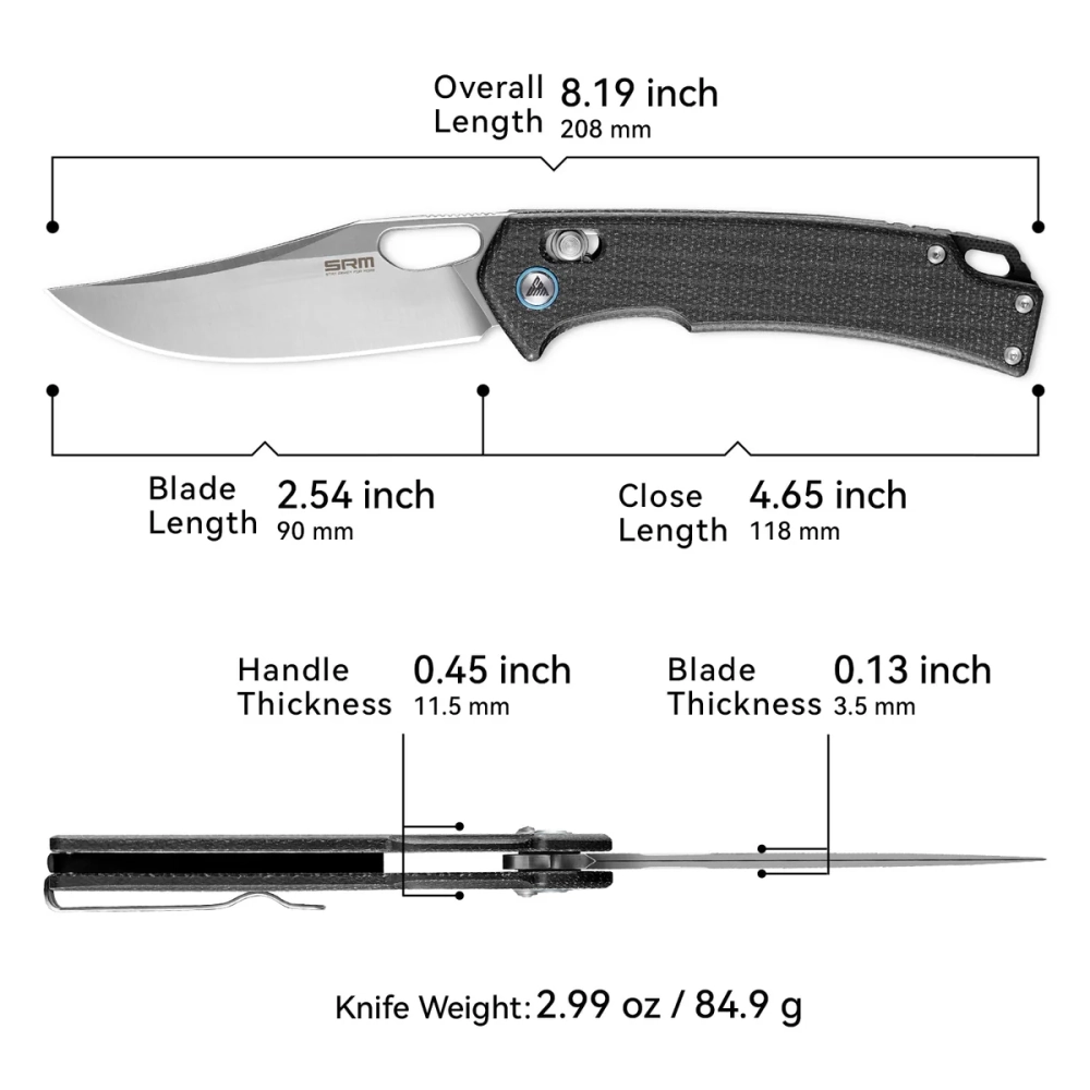 Нож складной SRM 9203-MB Retriever Satin (10Cr15CoMoV, Black Micarta)
