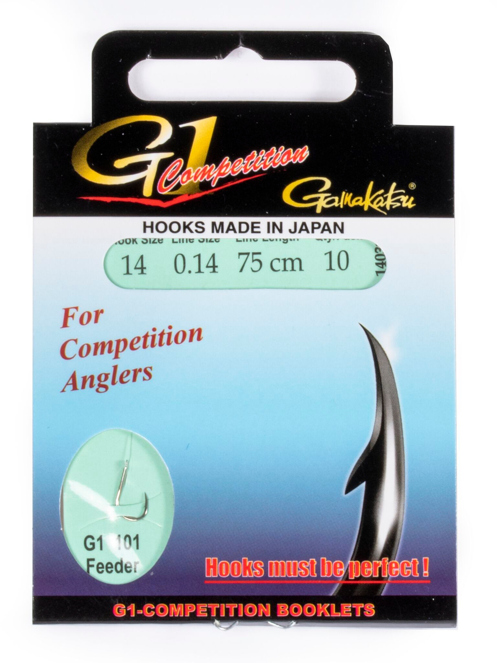 Крючки с поводком Gamakatsu BOOKLET FEEDER G1-101 разм. 14-0.14мм 75см 10шт.