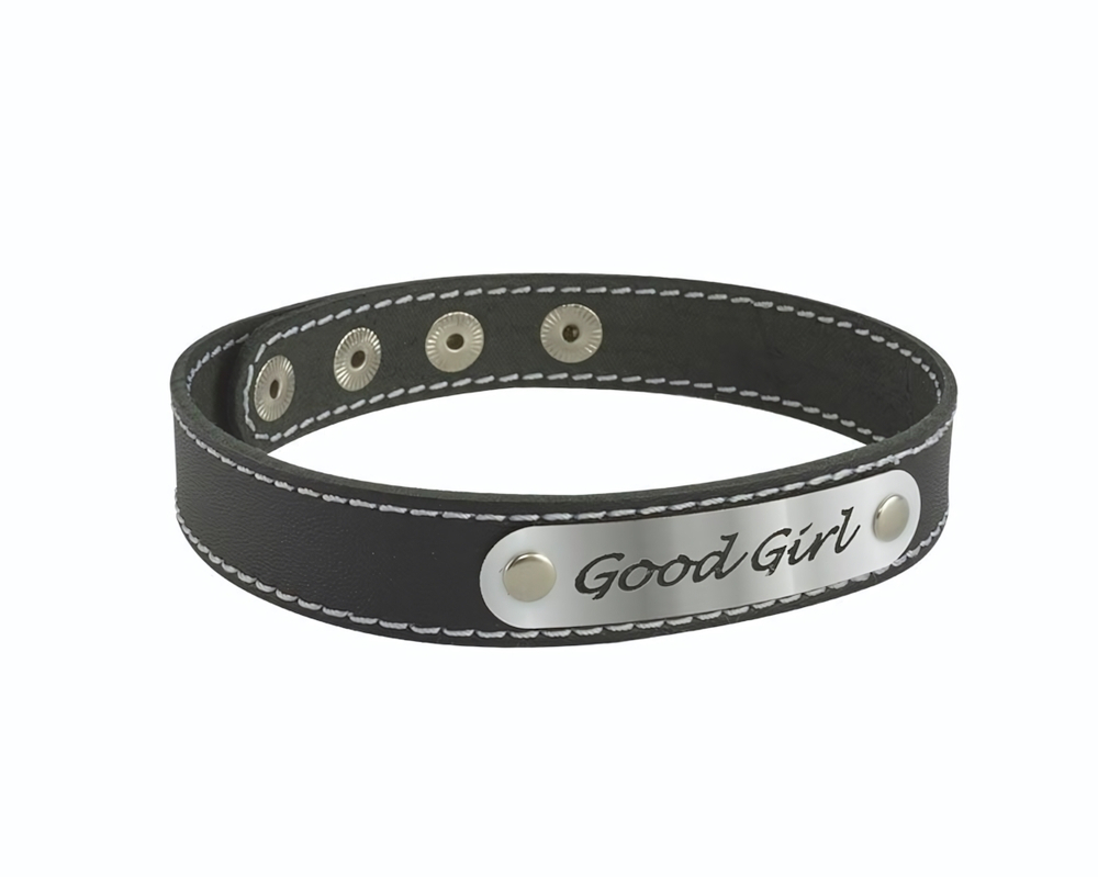 Чокер с белой строчкой Good Girl (Цвет: черный с серебристым)