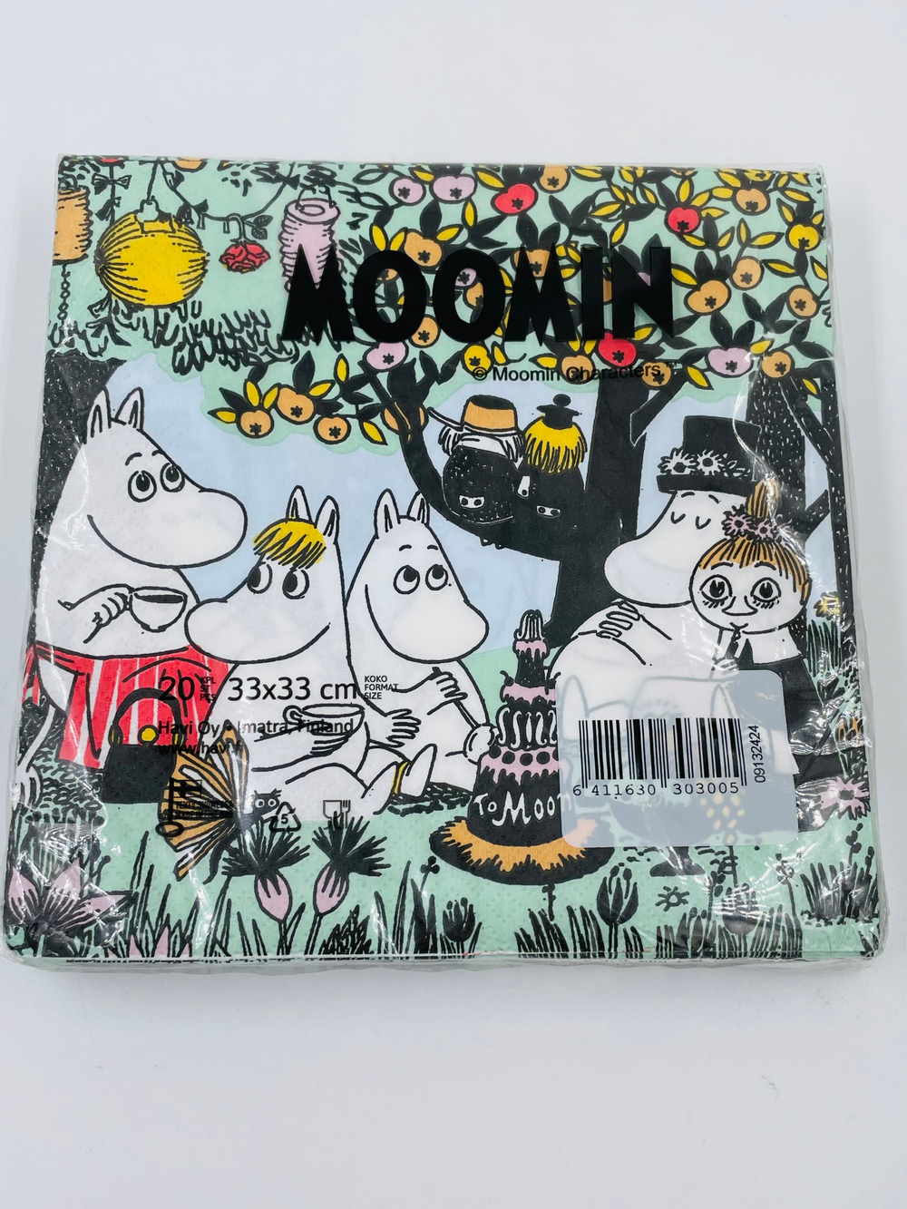 Салфетки бумажные Moomin, Муми-вечеринка, зеленого цвета 33х33 см, 20 салфеток (из Финляндии)