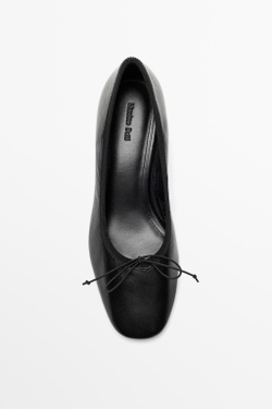 Massimo Dutti Балетки из кожи на каблуке, черный