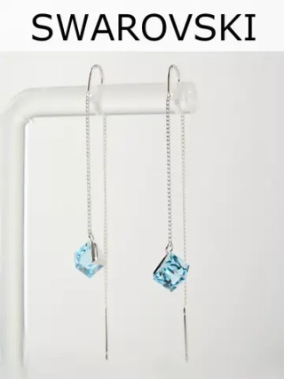 Серьги-протяжки Миражи с голубыми кубиками Swarovski