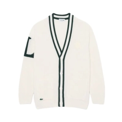 Мужская теннисная кофта Lacoste Badge Accent Wool Blend Golf Cardigan - white/green