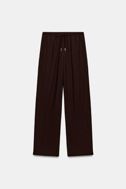 ZARA БРЮКИ ПРЯМОГО КРОЯ ИЗ СТРУЯЩЕЙСЯ ТКАНИ, ТЕМНО-КОРИЧНЕВЫЙ