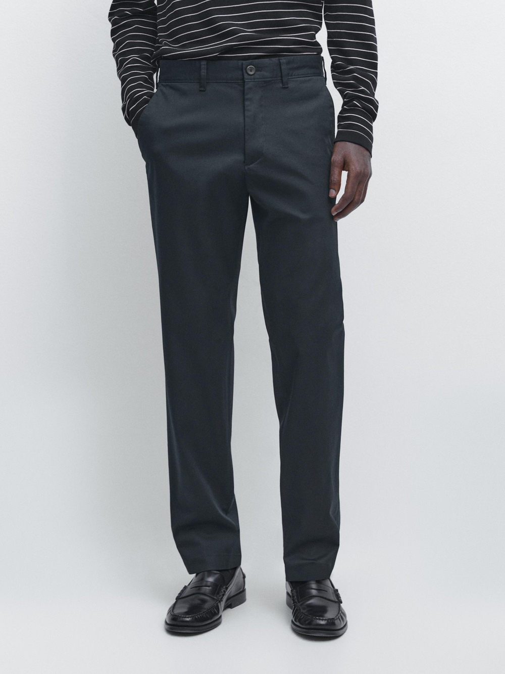 Massimo Dutti Зауженные брюки из смесовой хлопковой ткани, темно-синий