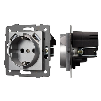 Механизм розетки с USB зарядкой SCT-MUAA-PL-GR-V (250V, 16A) (Arlight, -)