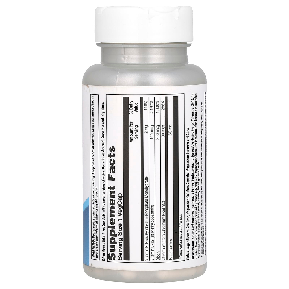 KAL, Benfotiamine+, 150 мг, 60 капсул с оболочкой из ингредиентов растительного происхождения