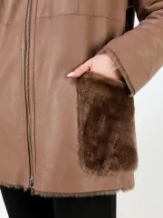 Дубленка зимняя двухсторонняя шуба с капюшоном
