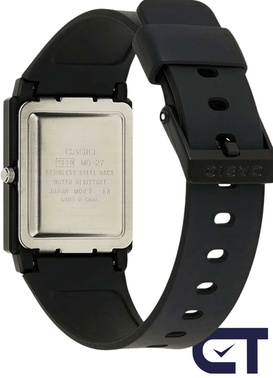 CASIO MQ-27-1B — классические аналоговые часы с чёрным циферблатом