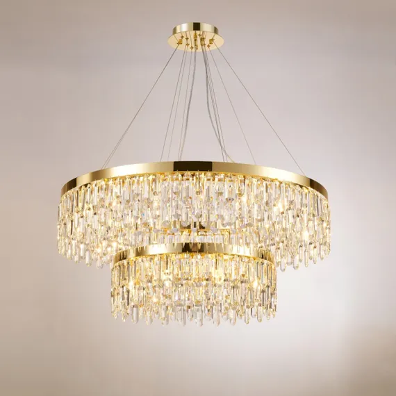 Люстра подвесная NewRgy F6-ф1000+600*H220 H GOLD, 26×40 Вт, золотая