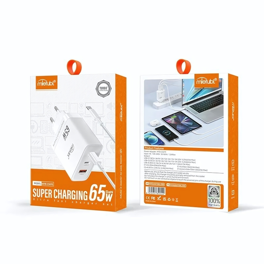 Зарядное устройство Mietubl MTB-CS07E GaN PD65W+QC3.0 3A 2xType-C+USB White