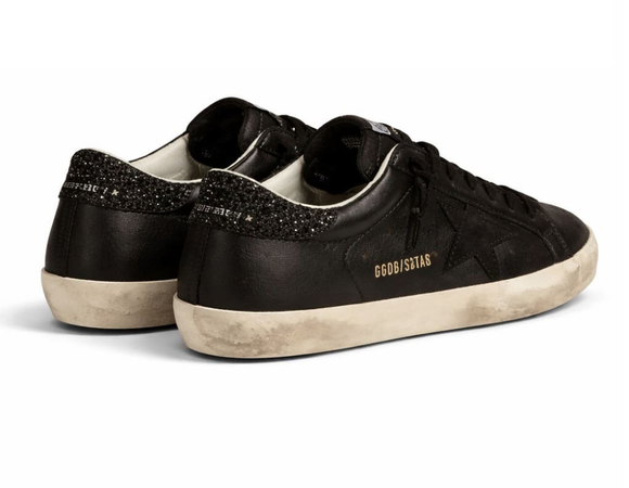 Women’s Super-Star In Black Nappa With Black Star And Glitter Heel Tab