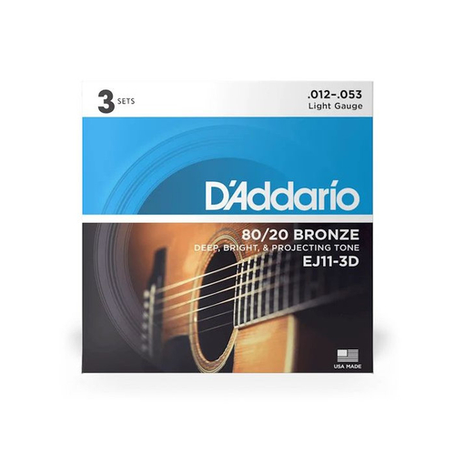 D'ADDARIO EJ11-3D - струны для акуст. гитары, комплект из 3-х наборов, 12-53