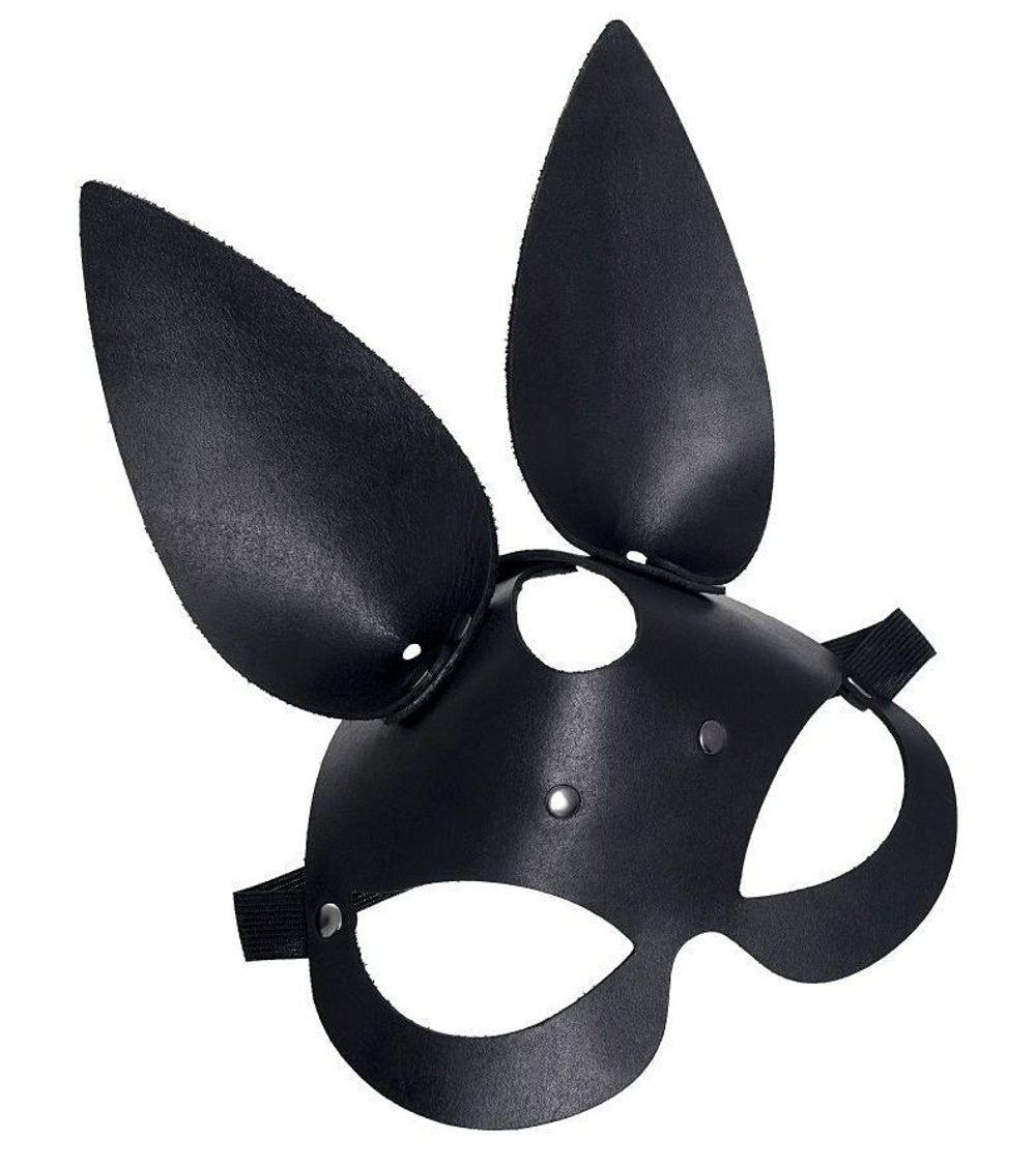 Черная кожаная маска с ушками зайки (Цвет: черный)