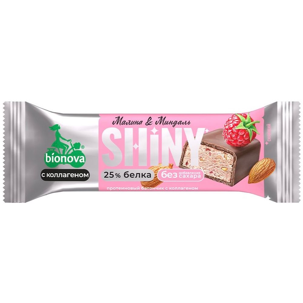 Батончик Bionova глазированный Shiny Малина и Миндаль 40гр