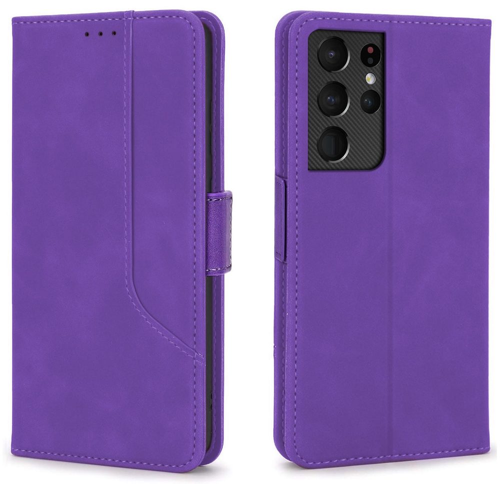Стильный чехол-книжка из кожи для SAMSUNG GALAXY S21 ULTRA с отделом для наличных, 3 слотами для карт и подставкой
